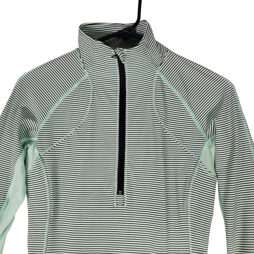 Lululemon Mint Green Black Striped Half Zip Running Top Thumbholes Pockets
